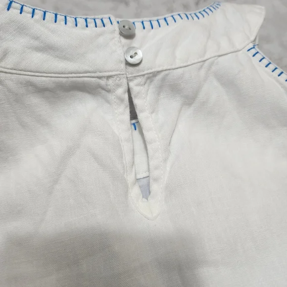 Lucky Brand 100% Linen Halter Dress Size M Embroidered White And Blue - Picture 7 of 16